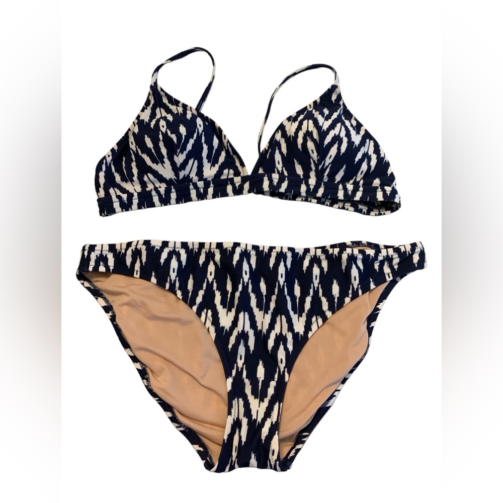 JCrew navy white bikini sz L